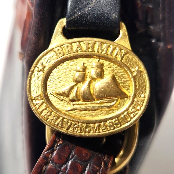 Brahmin Vintage 90's Leather Black with Mock Croc Trim Shoulder Bag Purse - Picture 4 of 12